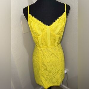 Urban‎ Outfitters Yellow Lace Corset Bodycon Mini Dress- Large